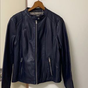 Navy Faux Leather Jacket